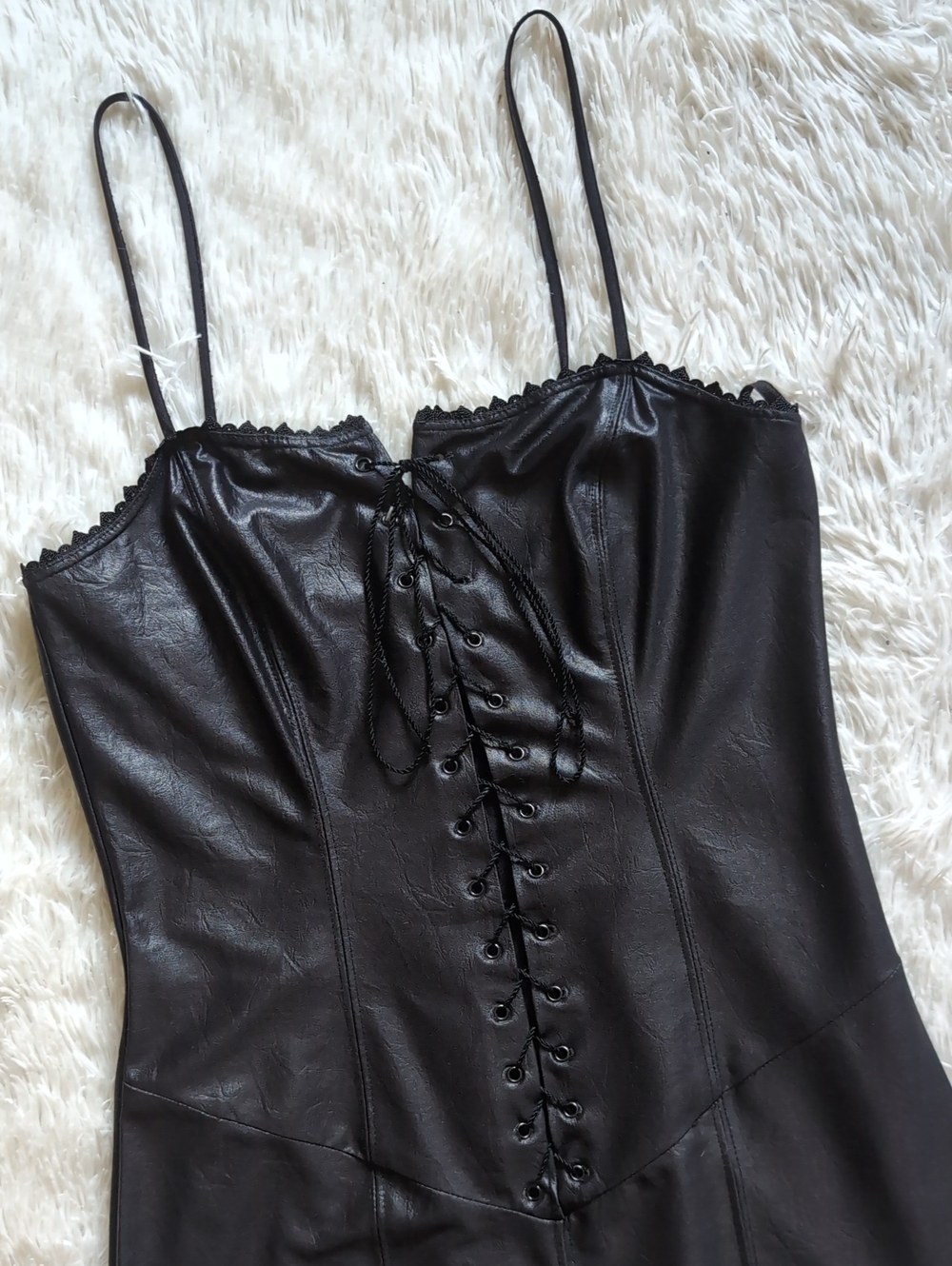 90s Lip Service Lace Up Corset Faux Leather Embroidered Maxi Dress Medium - Picture 2 of 16